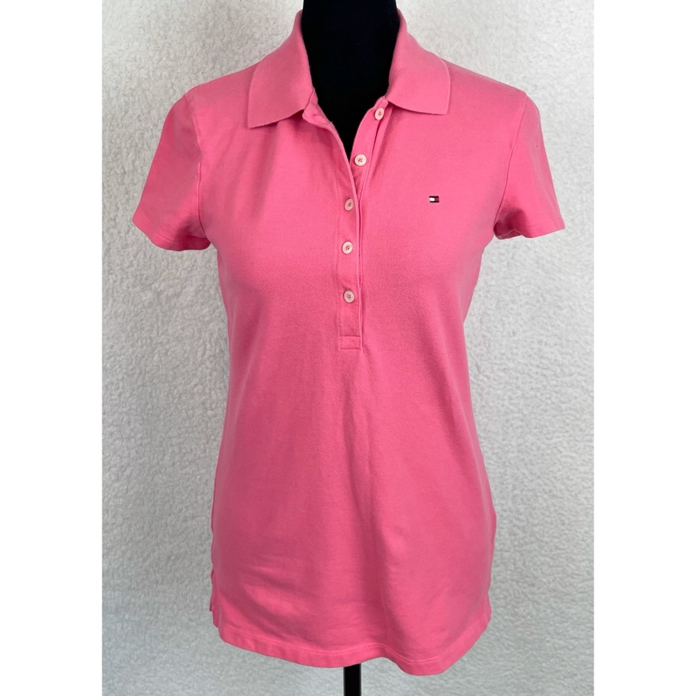 TOMMY HILFIGER • Bubblegum Pink Short Sleeve Polo Shirt, XS - Picture 4 of 16